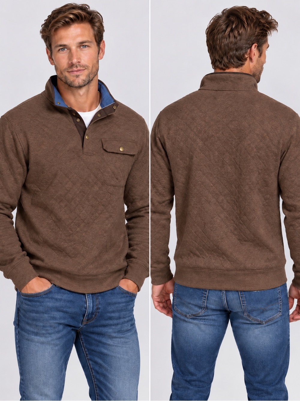 Target 🎯 Goodfellow & Co Brown Quilted Half-Zip Mock Neck Sweater with Blue Trim